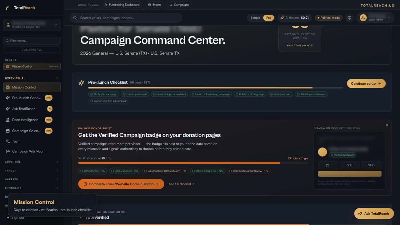TotalReach Mission Control dashboard